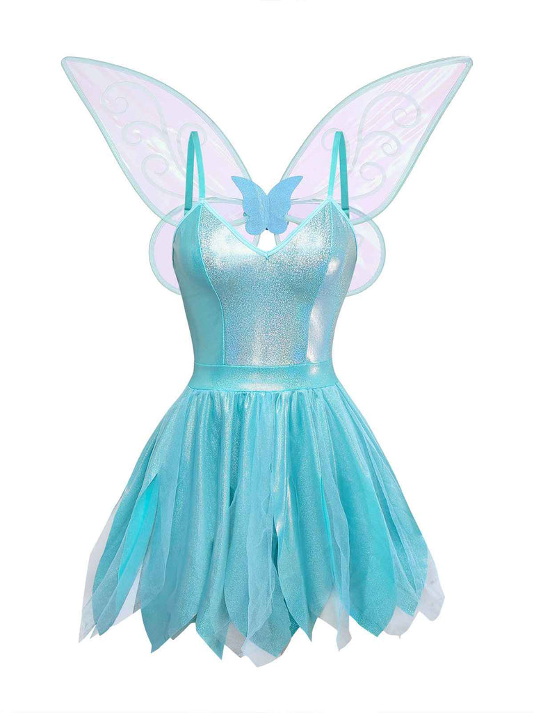 1970s Halloween Fairy Butterfly Wings Glitter Tulle Dress
