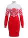 Red & White 1960s Snowflake Turtleneck Sweater Dress