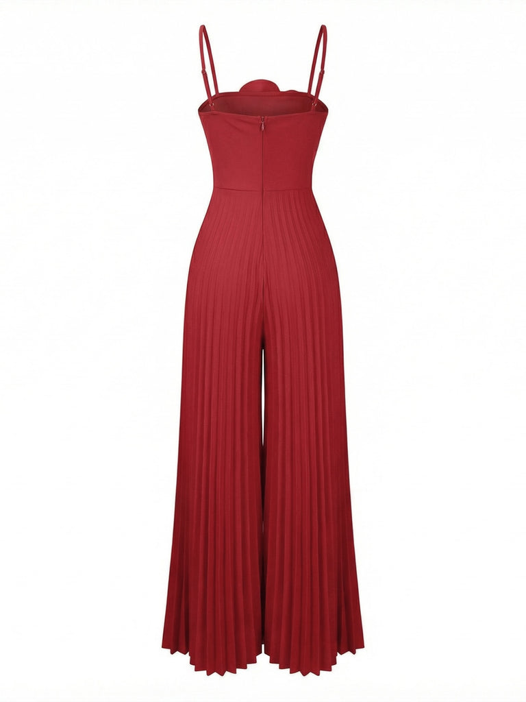 1970s Spaghetti Strap 3D Rose Solid Jumpsuit