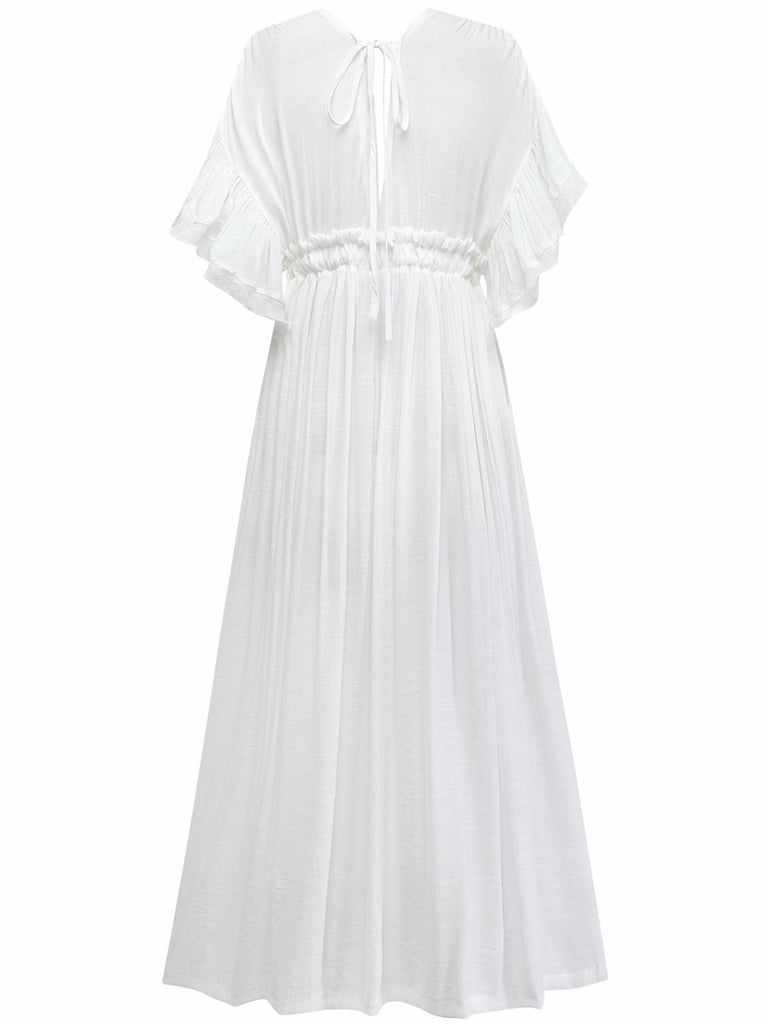 1930s Solid V-Neck Rayon Slub Beach Cover-Up