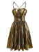 Gold 1960s Metallic Pleated Cutout Party Strap Dress