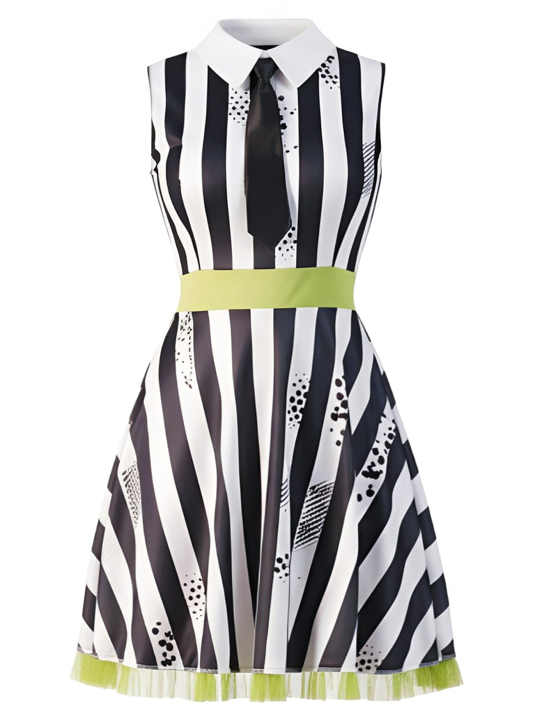[Pre-Sale] 1960s Tie Beetlejuice Inspired Striped Sleeveless Dress