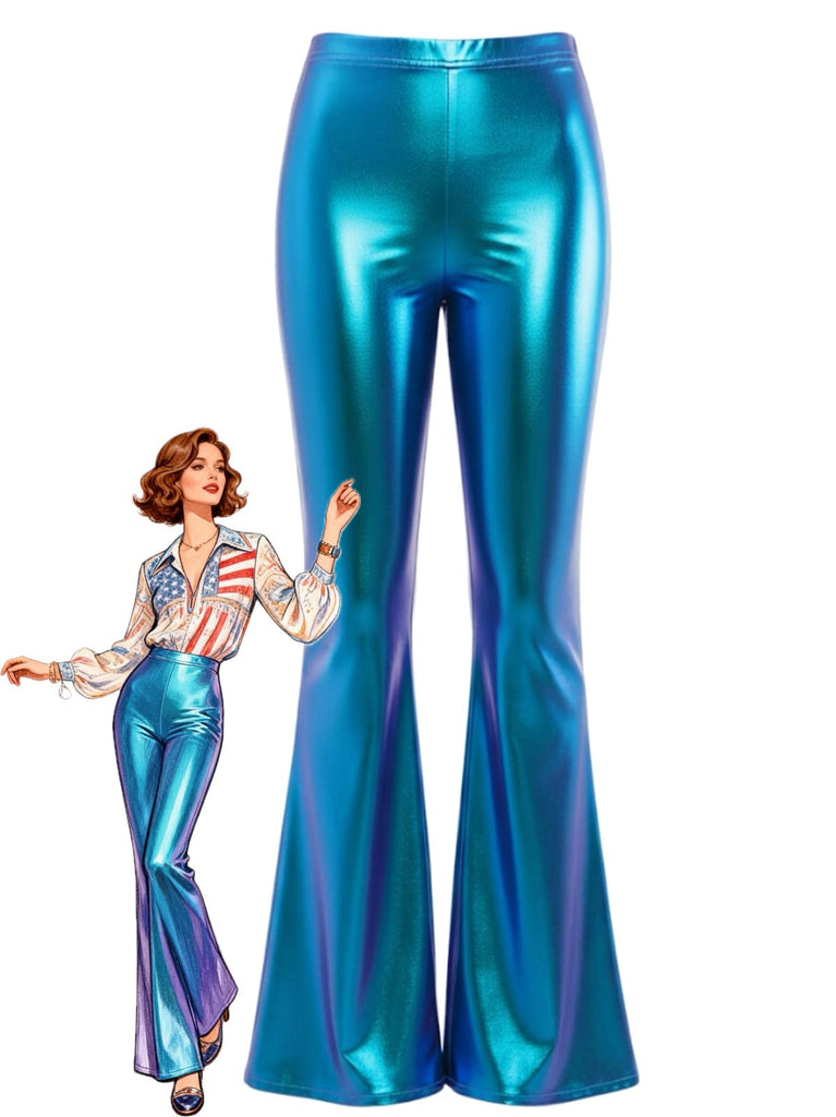 1970s Solid Laser Metallic Tight Bootcut Pants