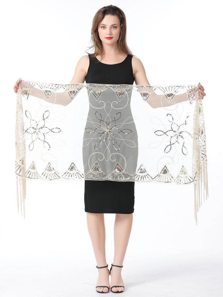 1920s Tassel Sequined Mesh Cape