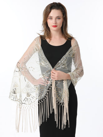 1920s Tassel Sequined Mesh Cape