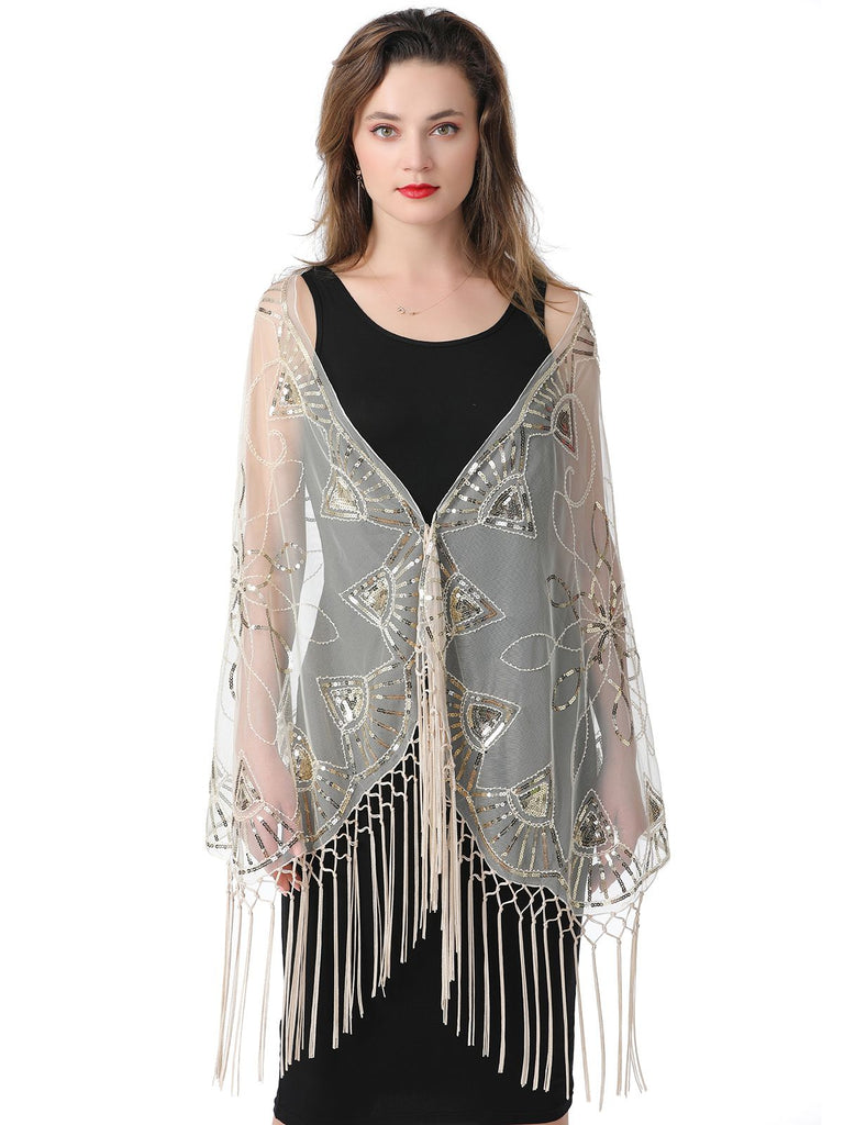 1920s Tassel Sequined Mesh Cape