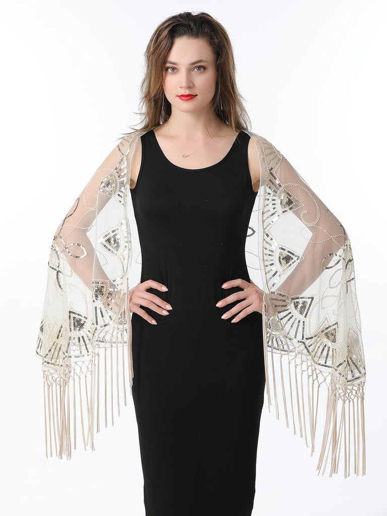 1920s Tassel Sequined Mesh Cape