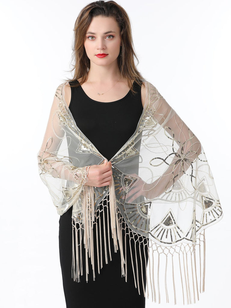 1920s Tassel Sequined Mesh Cape