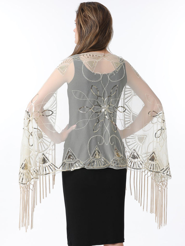1920s Tassel Sequined Mesh Cape