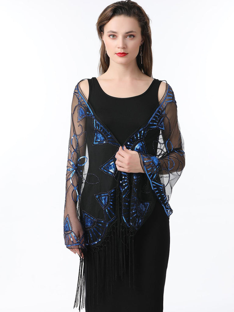 1920s Tassel Sequined Mesh Cape