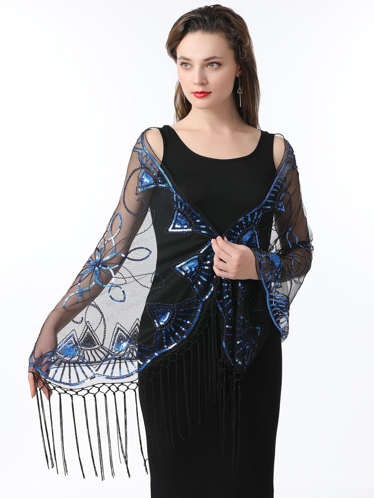 1920s Tassel Sequined Mesh Cape