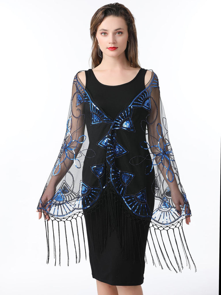 1920s Tassel Sequined Mesh Cape