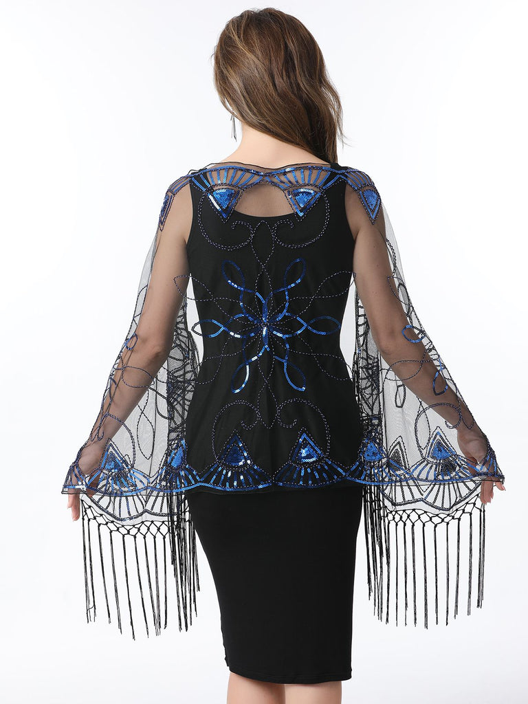 1920s Tassel Sequined Mesh Cape