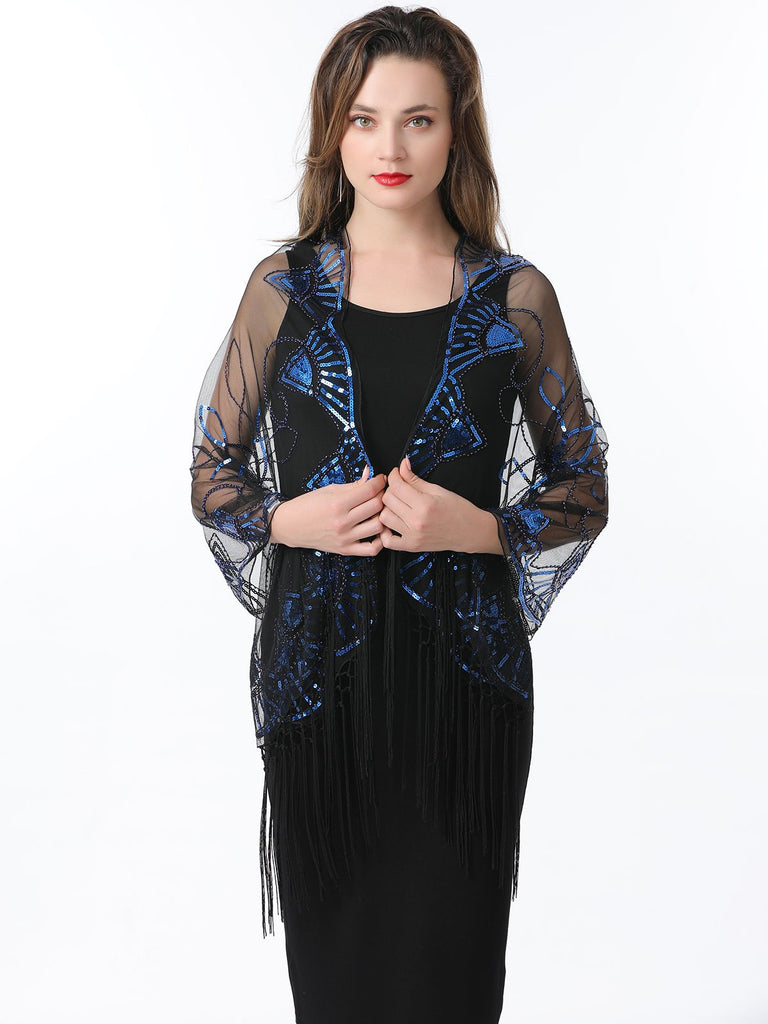 1920s Tassel Sequined Mesh Cape