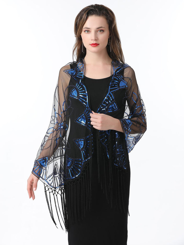 1920s Tassel Sequined Mesh Cape