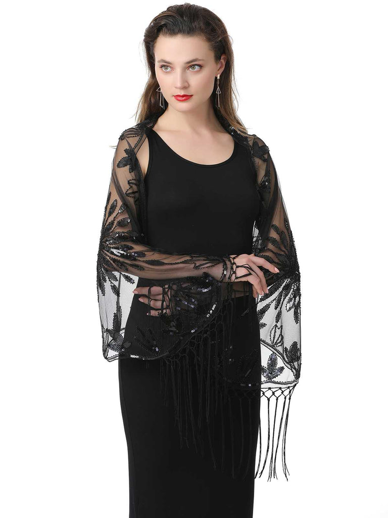 1920s Tassel Sequined Mesh Cape