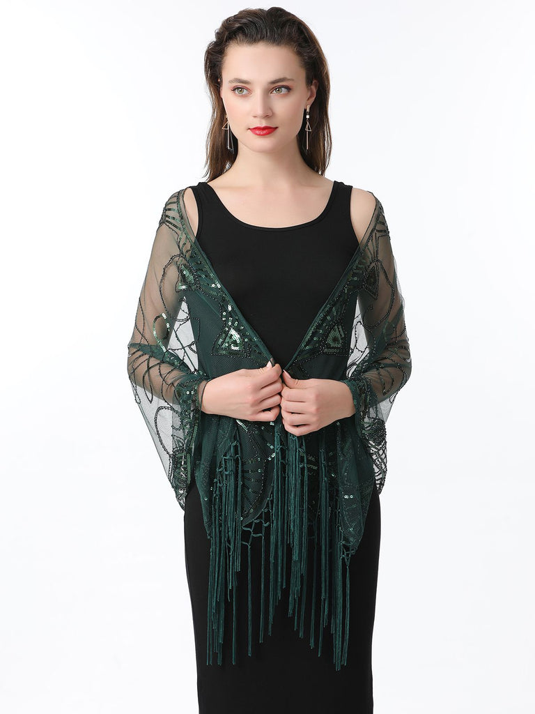 1920s Tassel Sequined Mesh Cape