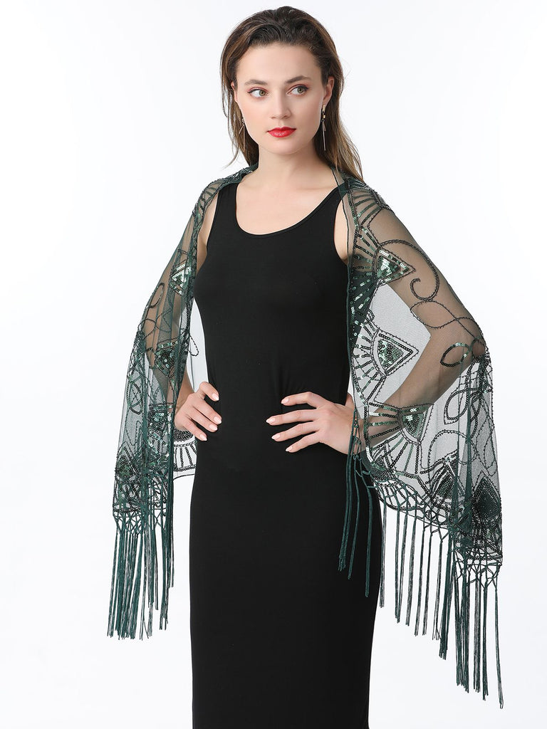 1920s Tassel Sequined Mesh Cape