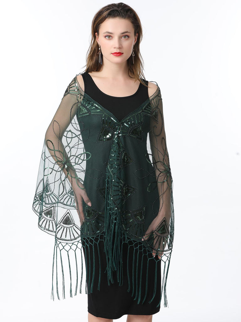 1920s Tassel Sequined Mesh Cape