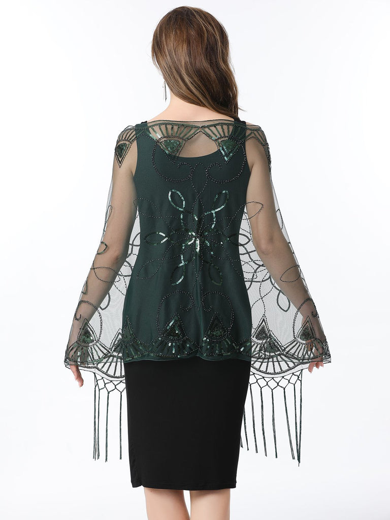 1920s Tassel Sequined Mesh Cape