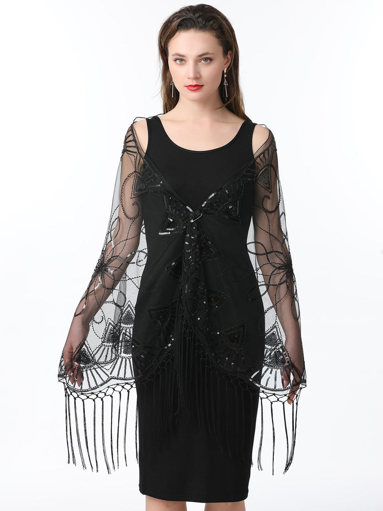1920s Tassel Sequined Mesh Cape
