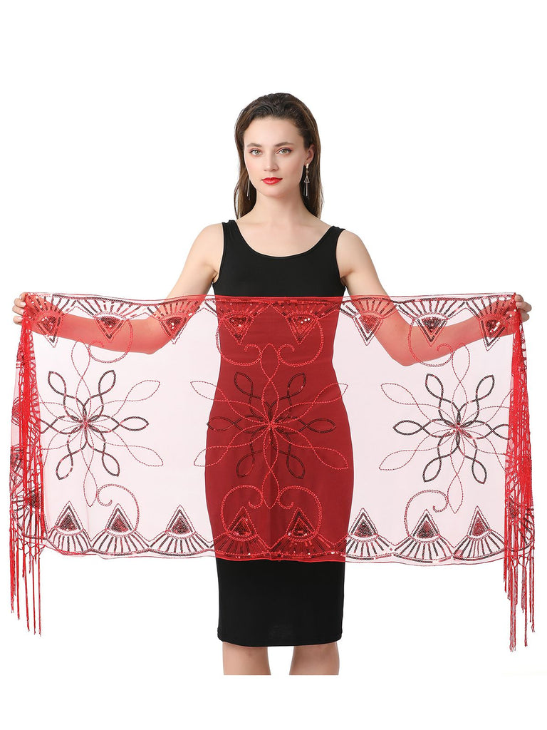 1920s Tassel Sequined Mesh Cape