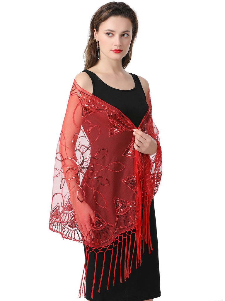 1920s Tassel Sequined Mesh Cape