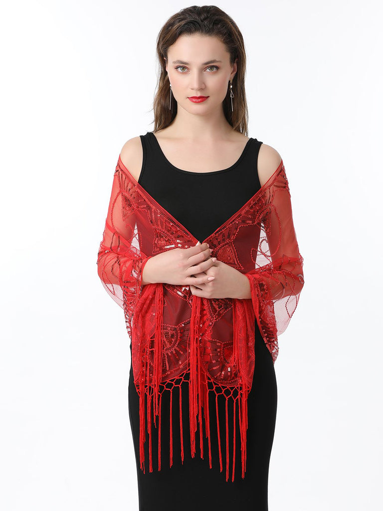1920s Tassel Sequined Mesh Cape