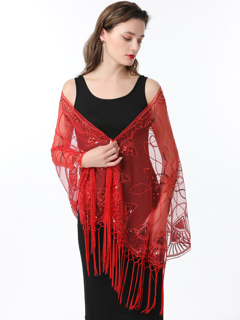 1920s Tassel Sequined Mesh Cape