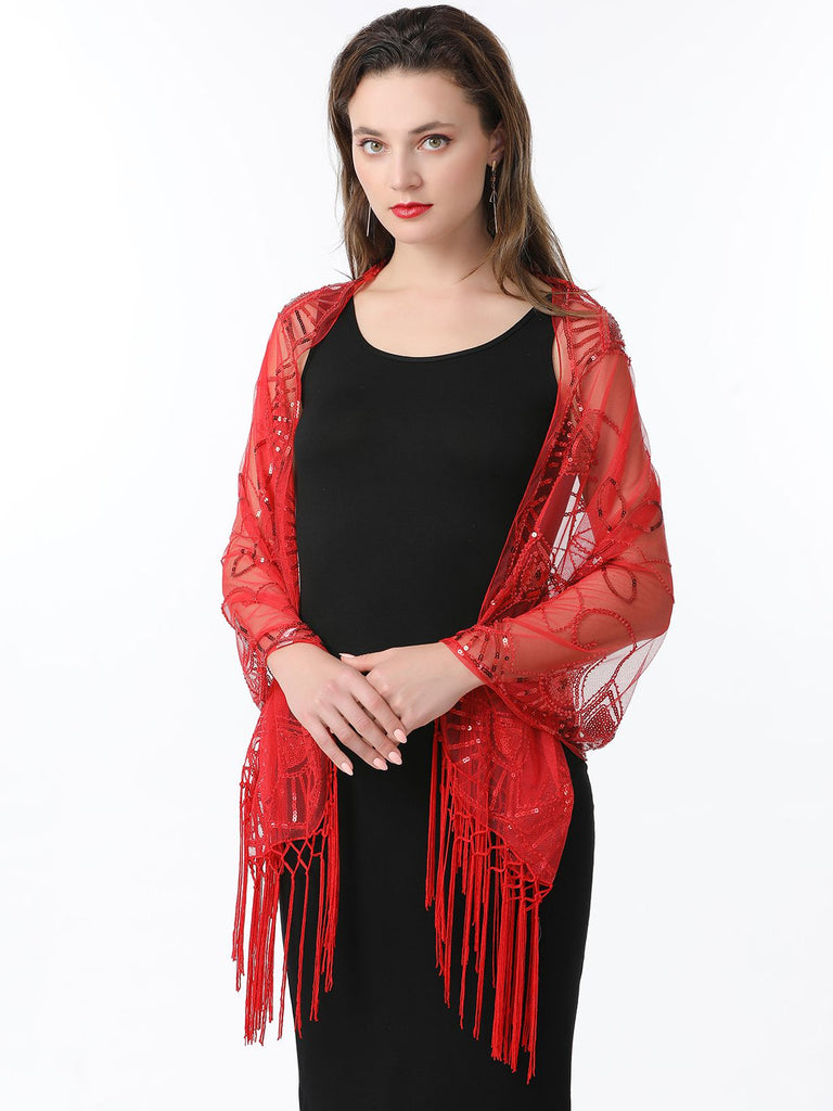 1920s Tassel Sequined Mesh Cape