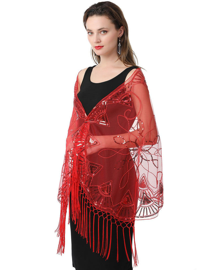 1920s Tassel Sequined Mesh Cape