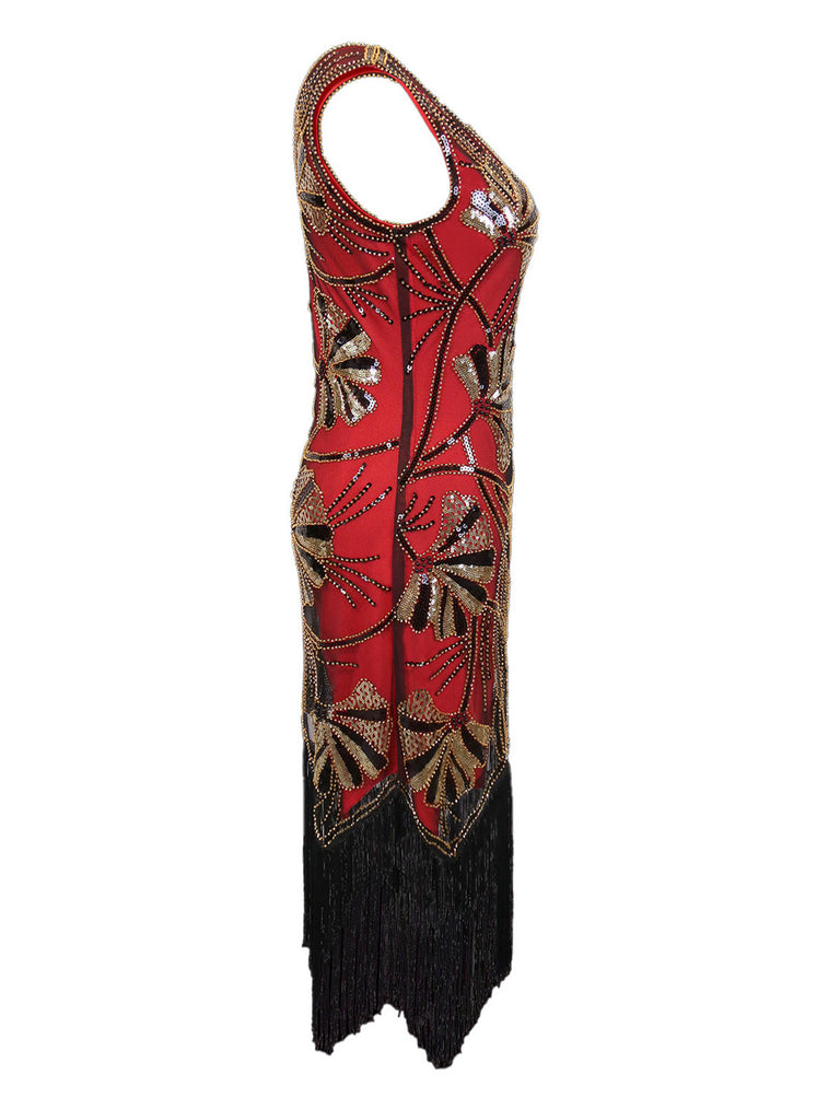 1920s V-Neck Sequined Beading Flapper Dress
