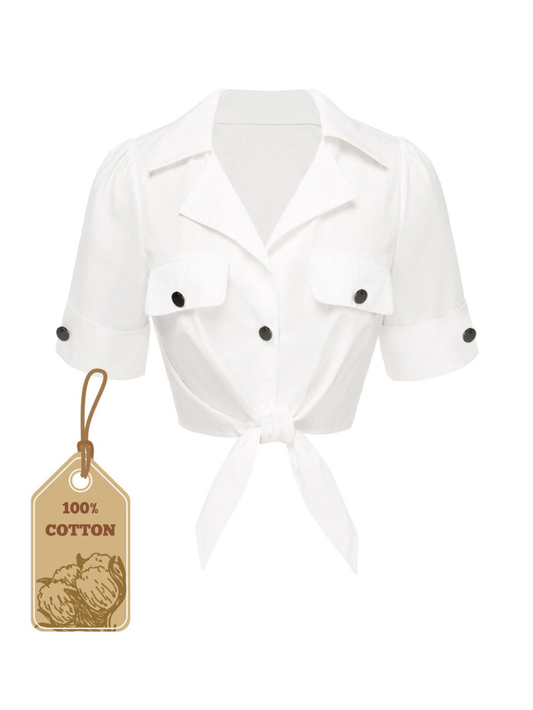 [Pre-Sale] White 1960s Button Pure Cotton Blouse