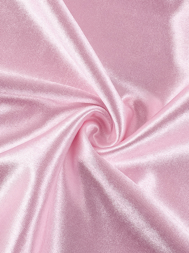 Peach Pink 1980s Solid Ribbon Tie Surplice Satin Dress