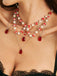 Vintage Faux Pearl & Ruby Blood Drop Necklace