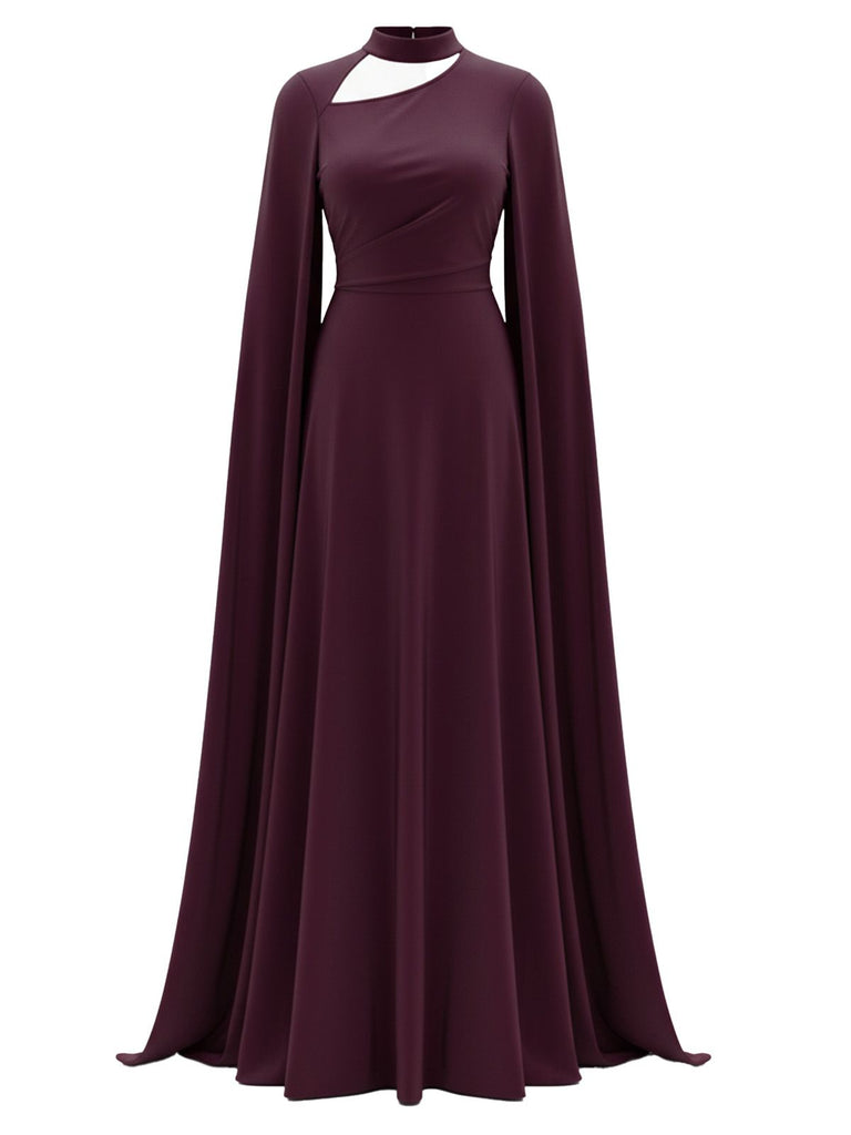 1980s Cape Sleeved Back Tie Maxi Dress