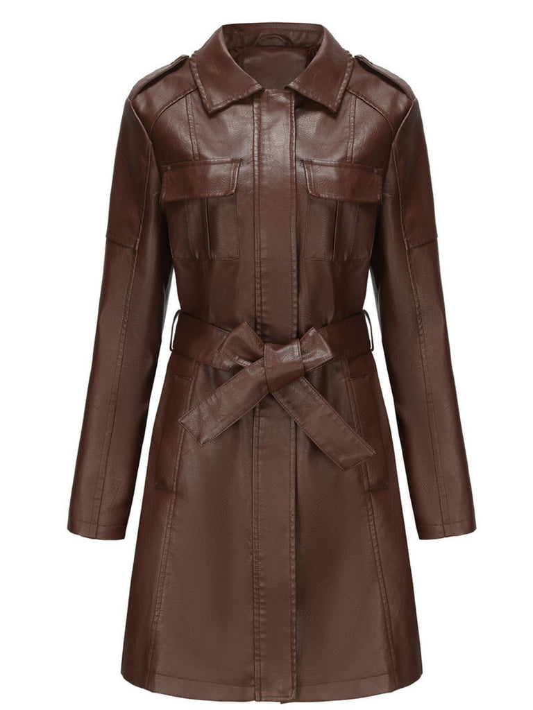 1960s Lapel Belted Long Leather Jacket