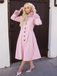 Pink 1950s Faux-Wool Hooded Button Coat