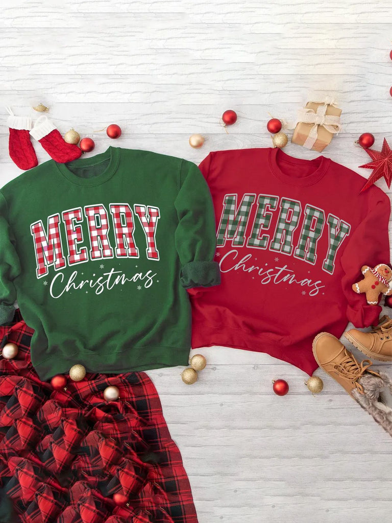 1980s Plaid Letter Christmas Sweatshirt