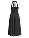 1940s Solid Wide-Strap Halter Backless Dress