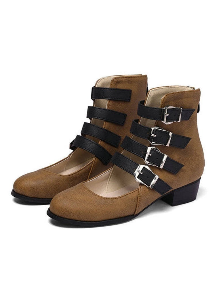 Round Toe Low Chunky Heel Cut-Out Boots