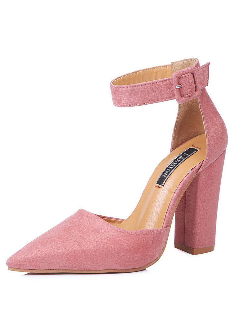 Suede Pointed-Toe Ankle Strap High Heel Pumps