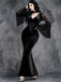 Black 1930s Halloween Lace Bell-Sleeve Bodycon Maxi Dress
