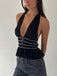 Black 1980s Punk Rhinestone Halter Top