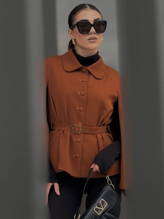 Camel Color 1940s Lapel Cape Coat