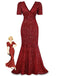 [Pre-Sale] Wine Red 1930s Sequin Bow Maxi Mermaid Dress