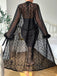 2PCS Black 1940s Lace Sheer Sleepwear Set