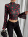 1970s Heart Mesh Flared Sleeve Cropped Top