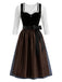 Black 1950s Sweetheart Neck Contrast Trim Dress & Apron & White Top