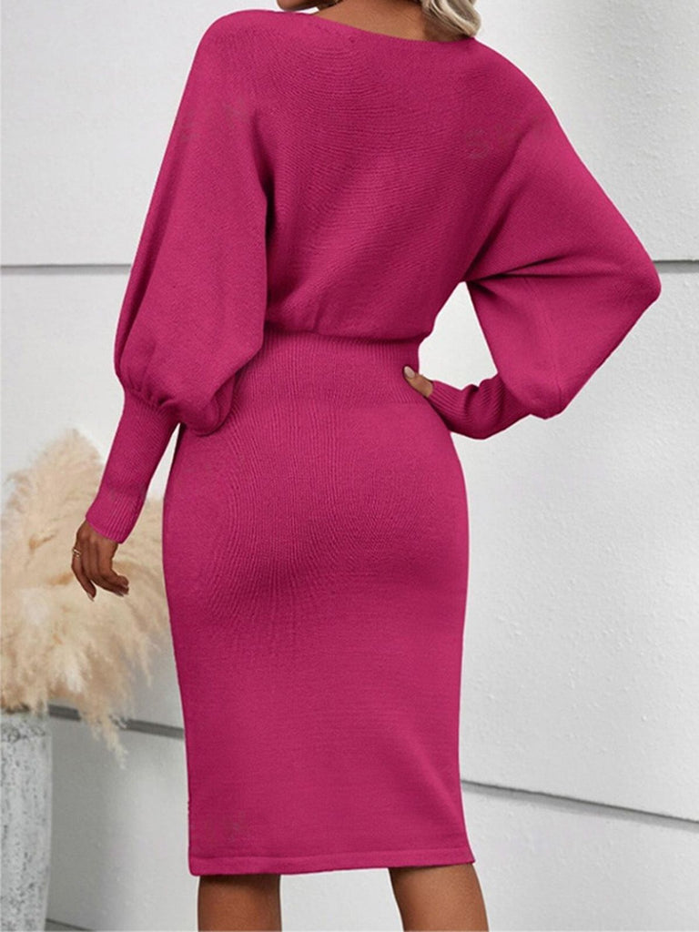 1960s Lantern Sleeve Cinched Waist Bodycon Knit Dress